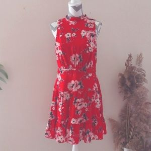ELLE red midi floral sleeveless dress